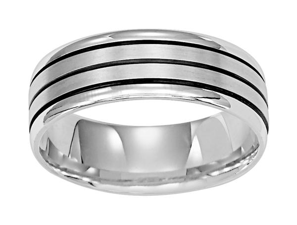 14K WHITE GOLD 70 MM BAND WITH BLACK GROOVES