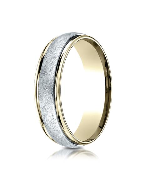 Carved Design Band 14k Two-Toned 6mm Comfort-Fit with Swirl Finish