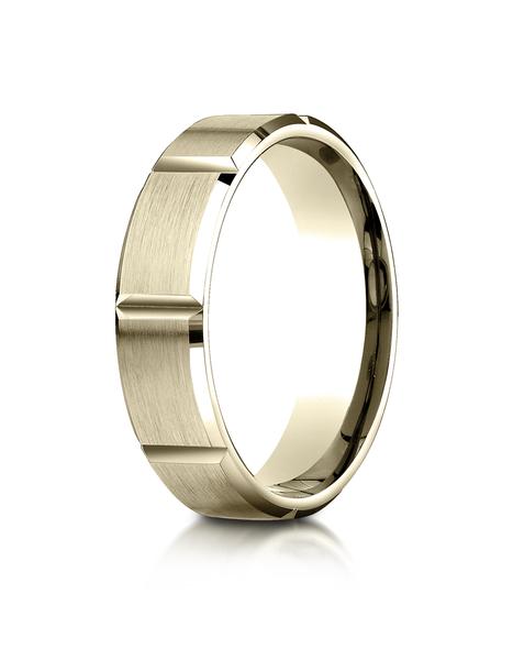 Yellow Gold 6mm Comfort-Fit Satin-Finished Grooves Carved Design Band