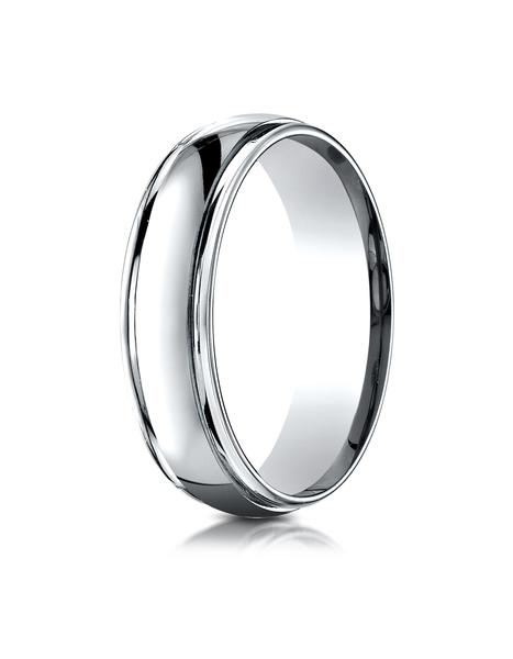 All White Gold 6mm Comfort-Fit High Polished Carved Design Band