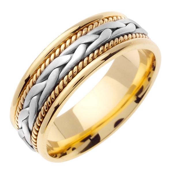 14KT WEDDING RING YELLOW GOLD WITH TWISTS AND WHITE GOLD BRAID 7MM