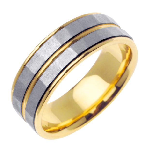 14KT TWO COLOR WEDDING RING WITH HAMMERED SECTIONS 75MM