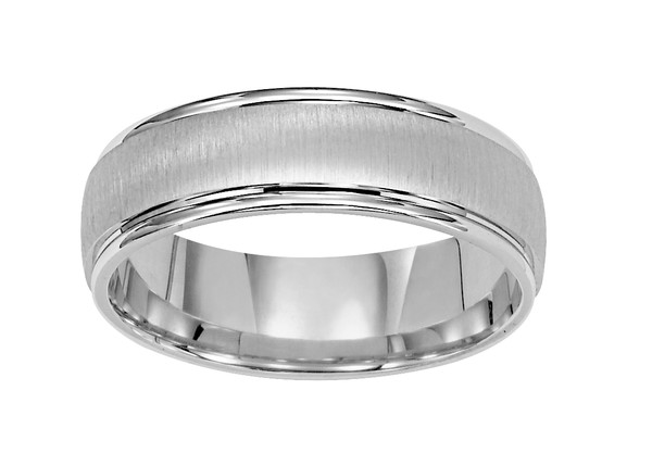 WHITE GOLD WEDDING RING WITH BRUSHED SATIN CENTER AND BRIGHT EDGES 6.5MM