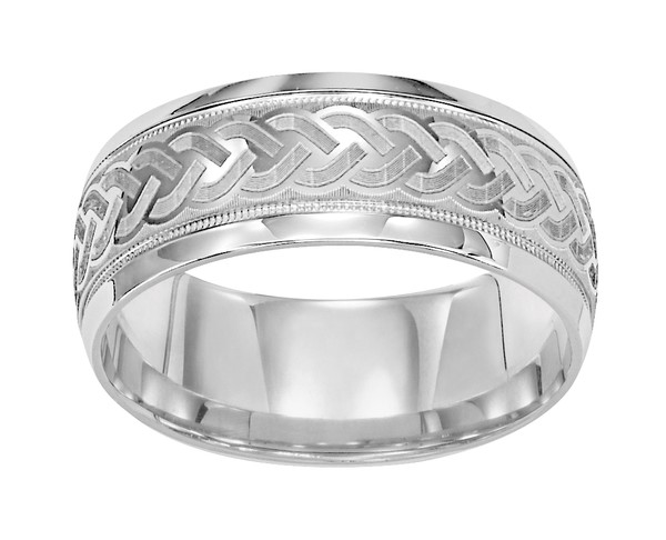 14K WHITE GOLD 8.0 MM BRAIDED ENGRAVED BAND