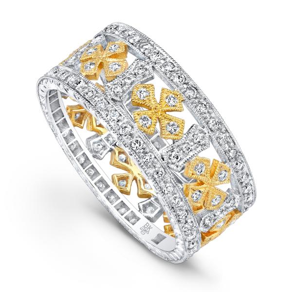18K TWO COLOR GOLD WEDDING RINGS GOTHIC DESIGN WITH DIAMONDS