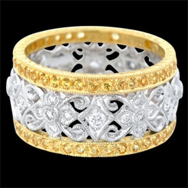 18K GOLD YELLOW SAPPHIRE AND DIAMOND WEDDING RING 10MM