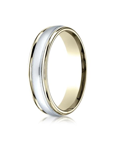 14k Two-Toned 4mm Comfort-Fit High Polished Carved Design Band with Milgrain
