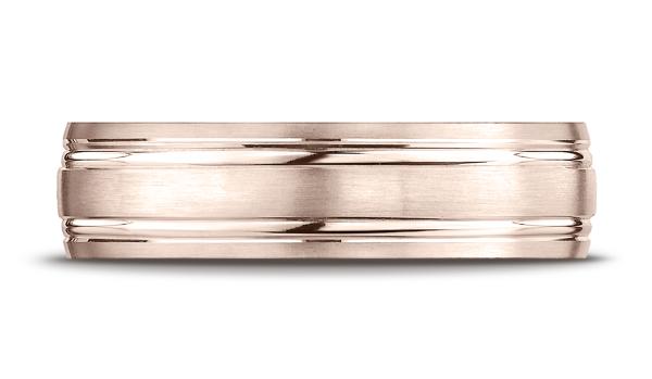 14K Rose Gold 6mm Comfort-Fit Satin-Finished with Parallel Grooves Carved Design Band