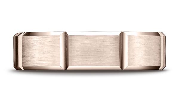 14k Rose Gold 6mm Comfort-Fit Satin-Finished Grooves Carved Design Band