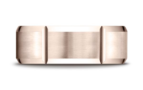 14k Rose Gold 8mm Comfort-Fit Satin-Finished Grooves Carved Design Band