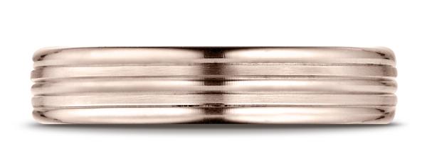 14k Rose Gold 4mm Comfort-Fit Satin-Finished High Polished Center Trim and Round Edge