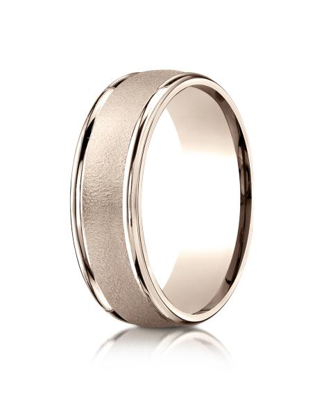 14k Rose Gold 7mm Comfort-Fit Wired-Finished High Polished Round Edge Carved Design Band
