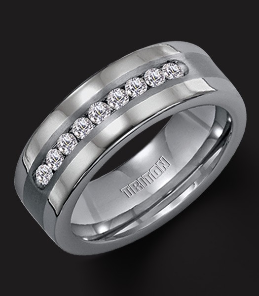 TUNGSTEN CARBIDE -18KT WHITE GOLD & .50cts DIAMONDS 8 MM