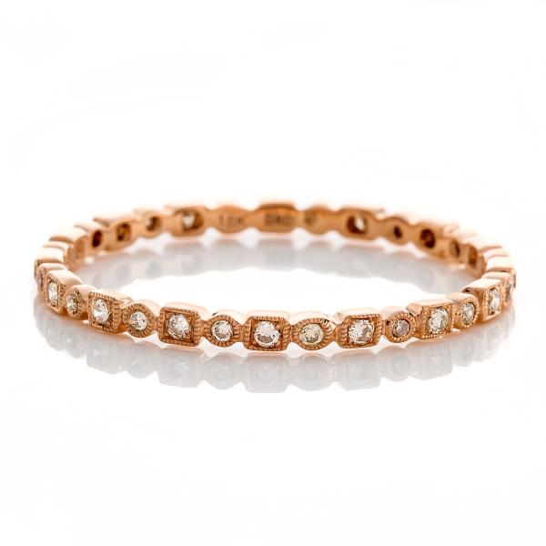 ULTRA NARROW ROSE GOLD AND COGNAC DIAMONDS SQUARE AND ROUND SHAPES ETERNITY BAND