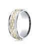 14K Yellow And White 8mm Comfort Fit Round Edge Cross Hatch Patterned Band