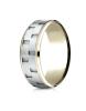 14k Wht And Yell 8mm Comfort-Fit Drop Bevel Sandblasted Finish Chain Link Design Band