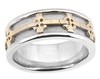 14KT TWO TONE WEDDING BAND WITH CELTIC CROSS DESIGN 8MM