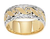 8.0MM 14K TWO TONE GOLD WEDDING RING WITH ENGRAVED SCROLL DESIGN