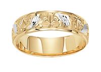 6.0 MM 14K TWO TONE GOLD WEDDING RING WITH ENGRAVED DESIGN