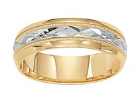 6.0 MM 14K TWO TONE GOLD WEDDING RING WITH WHITE ENGRAVED CENTER AND YELLOW EDGES
