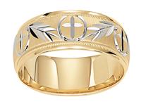 8.0MM 14K TWO TONE GOLD WEDDING RING WITH CROSS DESIGN