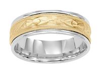 7.0MM 14K TWO TONE GOLD ENGRAVED WEDDING RING