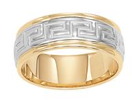 8.0MM 14K TWO TONE GOLD WEDDING RING WHITE GREEK KEY CENTER WITH YELLOW EDGES