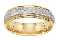 6.0MM 14K TWO TONE GOLD WEDDING RING WITH HAMMERED CENTER