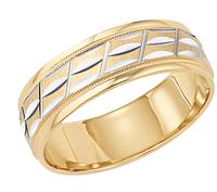 7.0 MM 14K TWO TONE GOLD WEDDING RING WITH BRIGHT CUT DESIGN