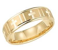 6.0 MM 14K GOLD WEDDING RING WITH ENGRAVED CROSS DESIGN