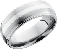 Titanium 8mm domed band with grooved edges and a 2mm inlay of sterling silver