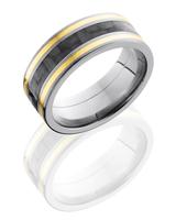 TITANIUM WEDDING RING WITH CARBON FIBER AND GOLD INLAYS 8MM