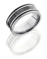 TITANIUM WEDDING RING WITH CARBON FIBER INLAY AND GROOVES NEAR EDGES 8MM