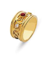 18K YELLOW GOLD BYZANTINE STYLE WEDDING RING RUBY WITH DIAMONDS