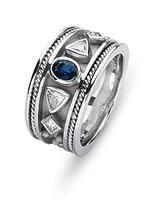 18K WHITE GOLD BYZANTINE STYLE WEDDING RING WITH SAPPHIRE AND DIAMONDS
