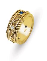 18K GOLD ETRUSCAN STYLE WEDDING RING WITH SQUARE BEZEL SET DIAMONDS AND SAPPHIRES
