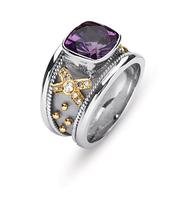 18K GOLD BYZANTINE STYLE RING WITH AMETHYST AND DIAMONDS