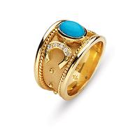 18K GOLD BYZANTINE STYLE WEDDING RING WITH TURQUOISE AND DIAMONDS
