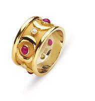 18K GOLD BAROQUE STYLE WEDDING RING WIITH RUBIES AND DIAMONDS