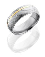 DAMASCUS STEEL WEDDING RING WITH GOLD INLAY AND POLISHED FINISH 8MM