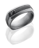 DAMASCUS STEEL WEDDING RING SOFT SQUARE ACID AND BEAD BLAST FINISHES 8MM