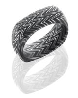DAMASCUS STEEL WEDDING RING SOFT SQUARE WITH ZEBRA PATTERN AND ACID FINISH 8MM