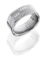 DAMASCUS STEEL WEDDING RING SOFT SQUARE WITH BASKET PATTERN AND POLISHED FINISH 8MM