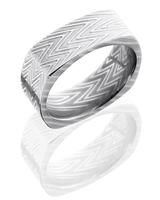 DAMASCUS STEEL WEDDING RING SOFT SQUARE WITH ZEBRA PATTERN AND POLISHED FINISH 8MM