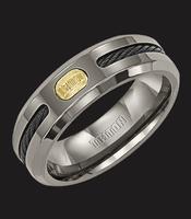 TITANIUM WEDDING RING WITH NITINOL CABLE AND18K YELLOW GOLD 6.5MM