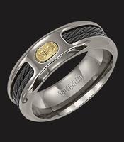TITANIUM WEDDING RING WITH NITINOL CABLE AND18K YELLOW GOLD 7MM