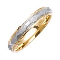 4.0 MM 14K TWO TONE GOLD WEDDING RING WITH FACETED CENTER DESIGN