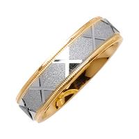 6.0 MM 14K TWO TONE GOLD WEDDING RING WITH X DESIGN IN CENTER