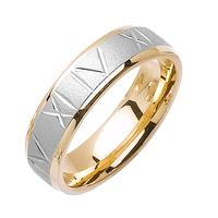 6.0 MM 14K TWO TONE GOLD WEDDING RING WITH ROMAN NUMERALS IN CENTER