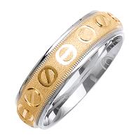 6.0 MM 14K TWO TONE GOLD WEDDING RING WITH NAIL HEAD DESIGN IN CENTER